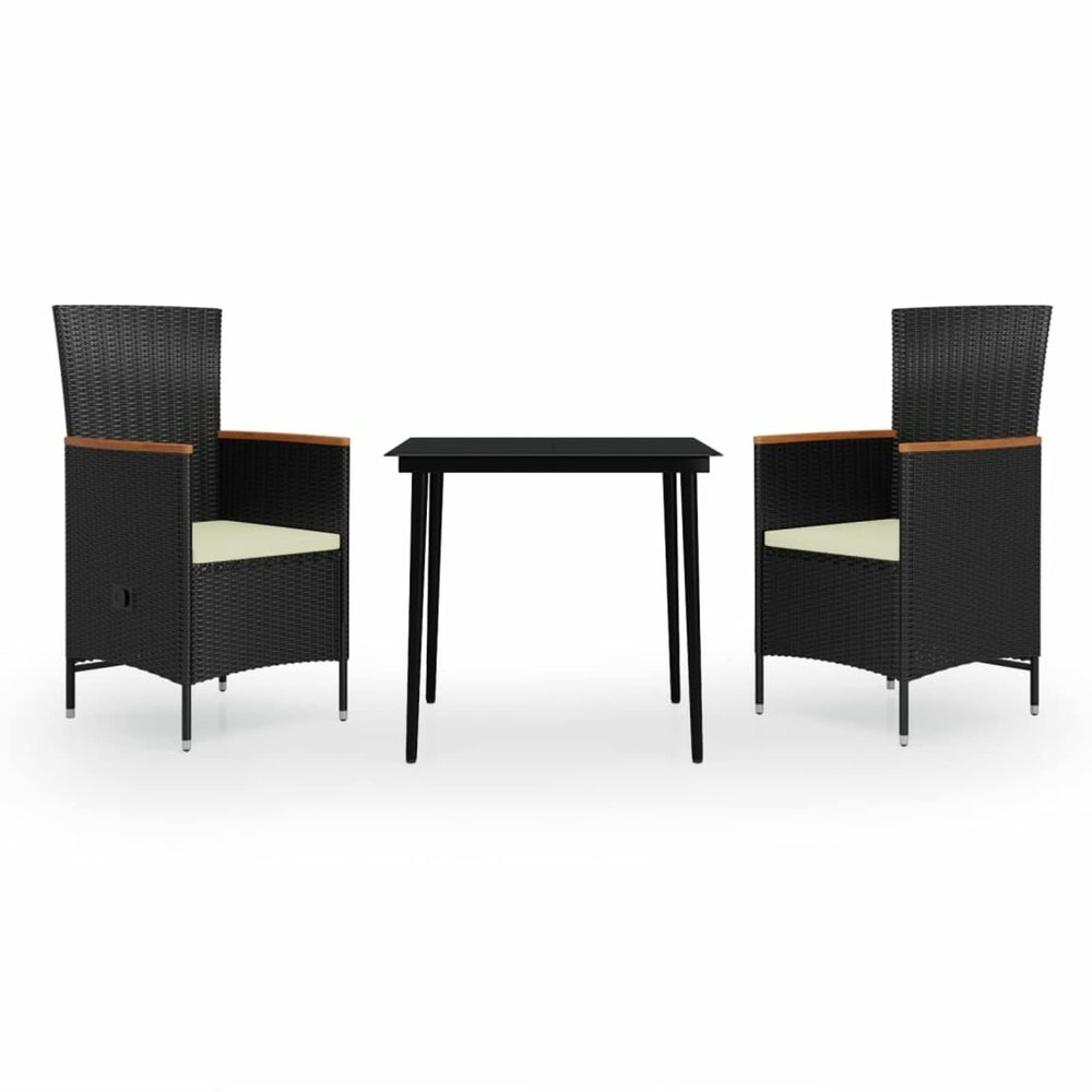 Bopdu 3-Piece Garden Dining Set, PE Rattan, Acacia Wood, Steel and Glass