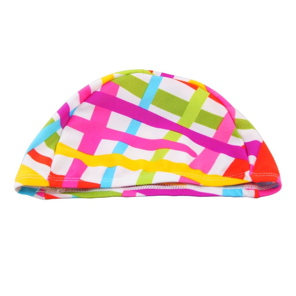 Ruilogod Colorful Slanted Block Stripe Print Dome-Shaped Elastic Swim Cap for Adults