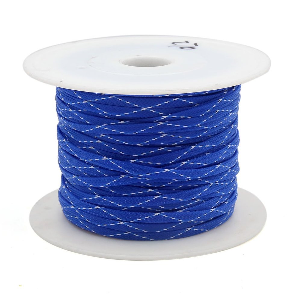 Ruilogod Blue and White 100 m x 7 mm Polyester Audio Expandable Braided Sleeve Cable for Cars