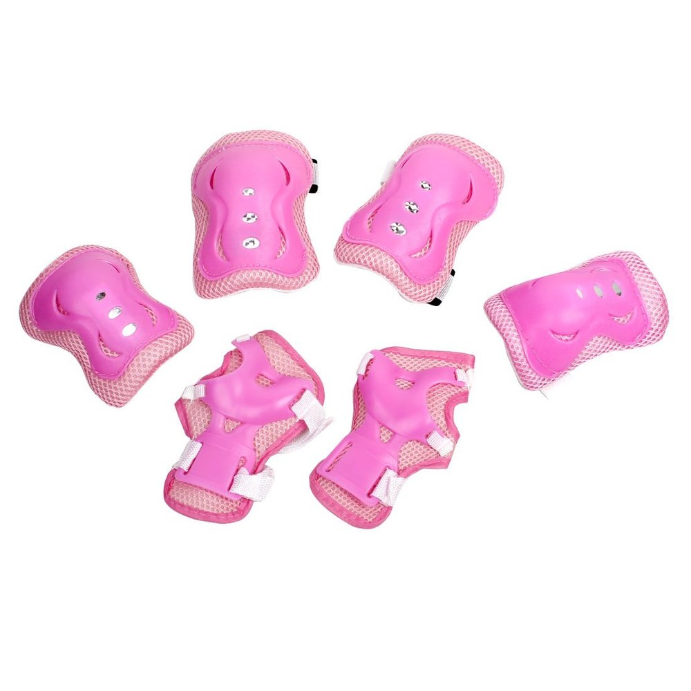 Ruilogod Kids' Skating Knee, Palm, Elbow and Wrist Protection Pads, Pink, 6-Piece Set