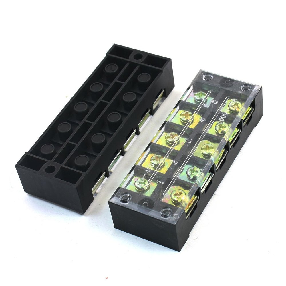 Ruilogod 2-Pack 600 V 45 A 5-Position Double-Row Covered Barrier Screw Terminal Blocks