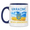 wowshirt Ukraine Never Surrenders Zelenskyy Ukrainian Flag Demo Mug, White-Navy view 2