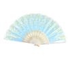 Ruilogod Gold-Tone Powder-Detailing Folding Hand Fan with White Plastic Ribs and Blue Fabric view 1