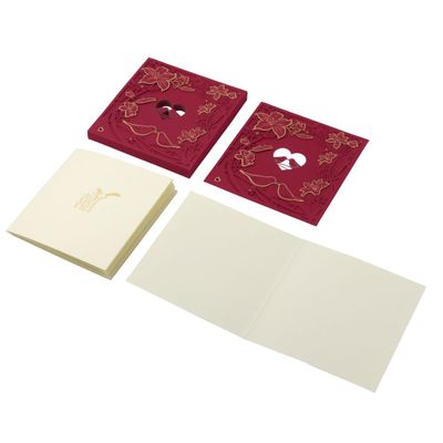 Ruilogod Paper Bird Pattern Wedding Party Place Card Cutout Design Dinner Invitation Cards, 10 Sets, Red