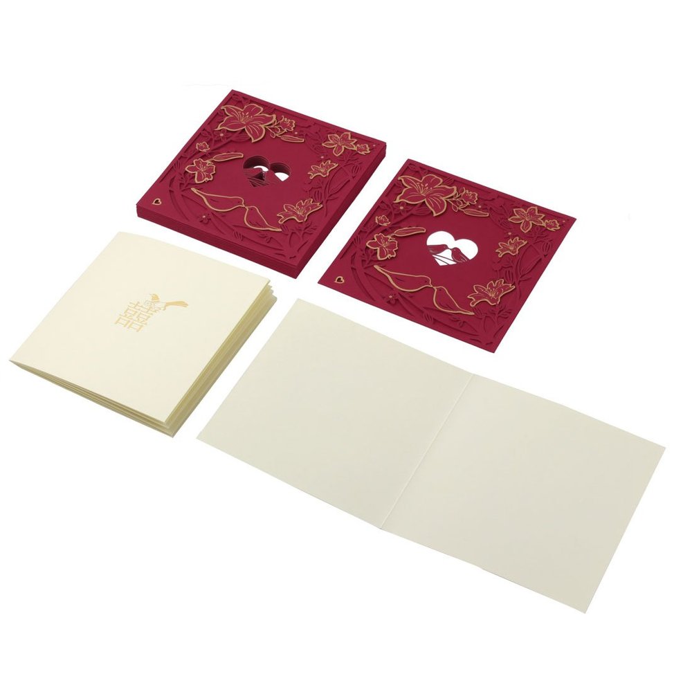 Ruilogod Paper Bird Pattern Wedding Party Place Card Cutout Design Dinner Invitation Cards, 10 Sets, Red