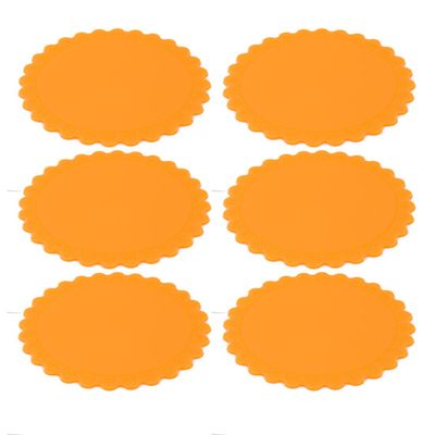 Ruilogod Silicone Flower-Print Heat-Resistant Mats for Bowls, Plates & Teapots, 6-Piece, Orange