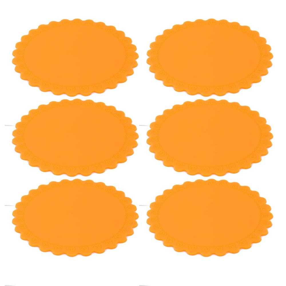 Ruilogod Silicone Flower-Print Heat-Resistant Mats for Bowls, Plates & Teapots, 6-Piece, Orange