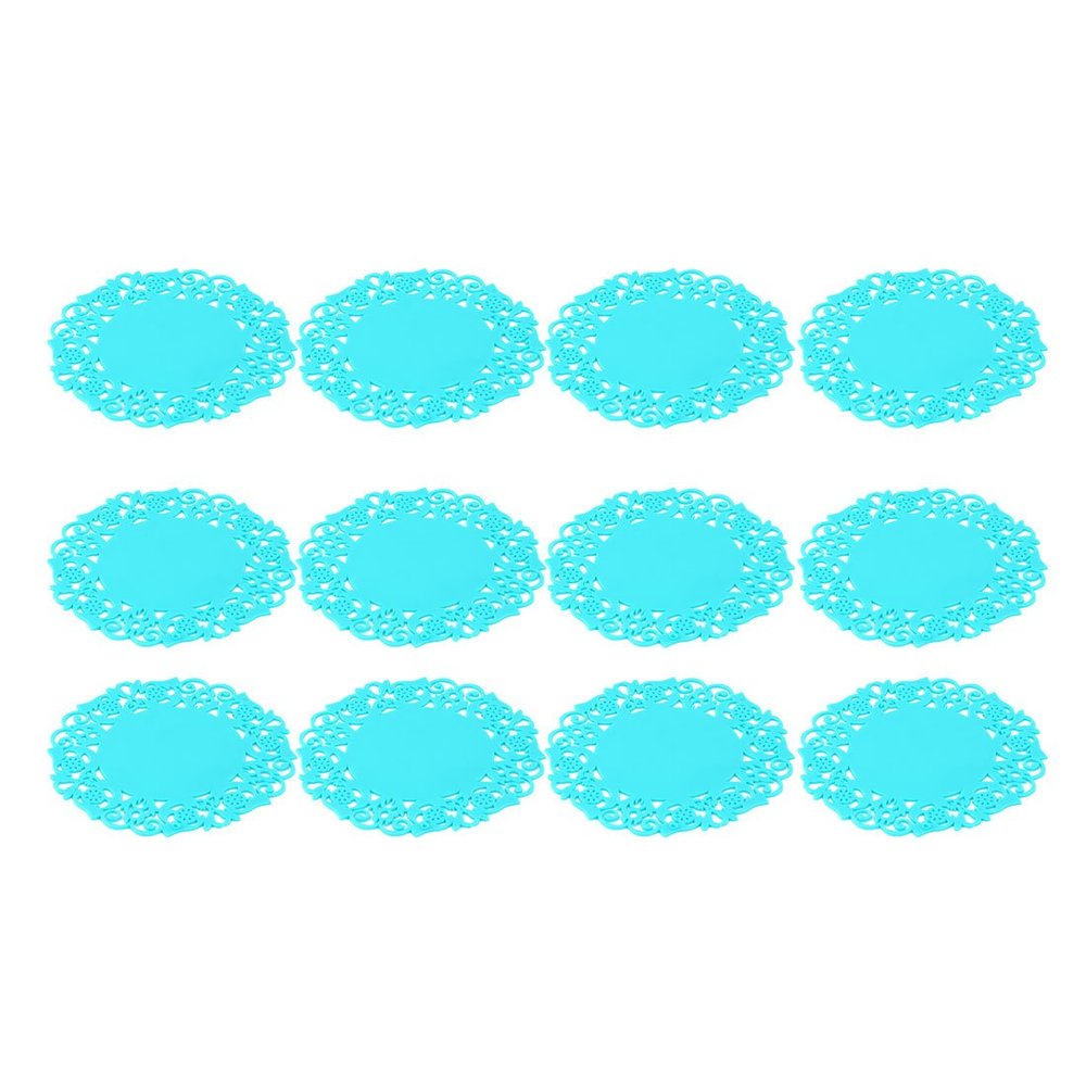 Ruilogod Silicone Non-Slip Heat-Resistant Bowl and Cup Coasters, Table Set, 12 Pieces, Blue