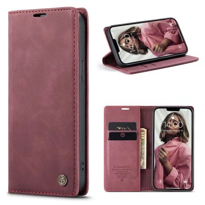 CaseMe Case for Xiaomi Redmi Note 9S/9 Pro/9 Pro Max, Vintage Slim PU Leather Wallet Case with Stand, Red