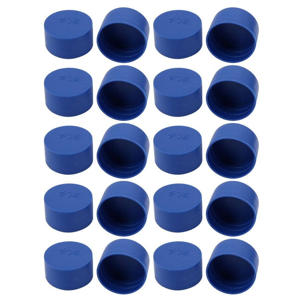 Ruilogod 20-Piece 34 mm Inner-Diameter PE Plastic End Caps, Blue