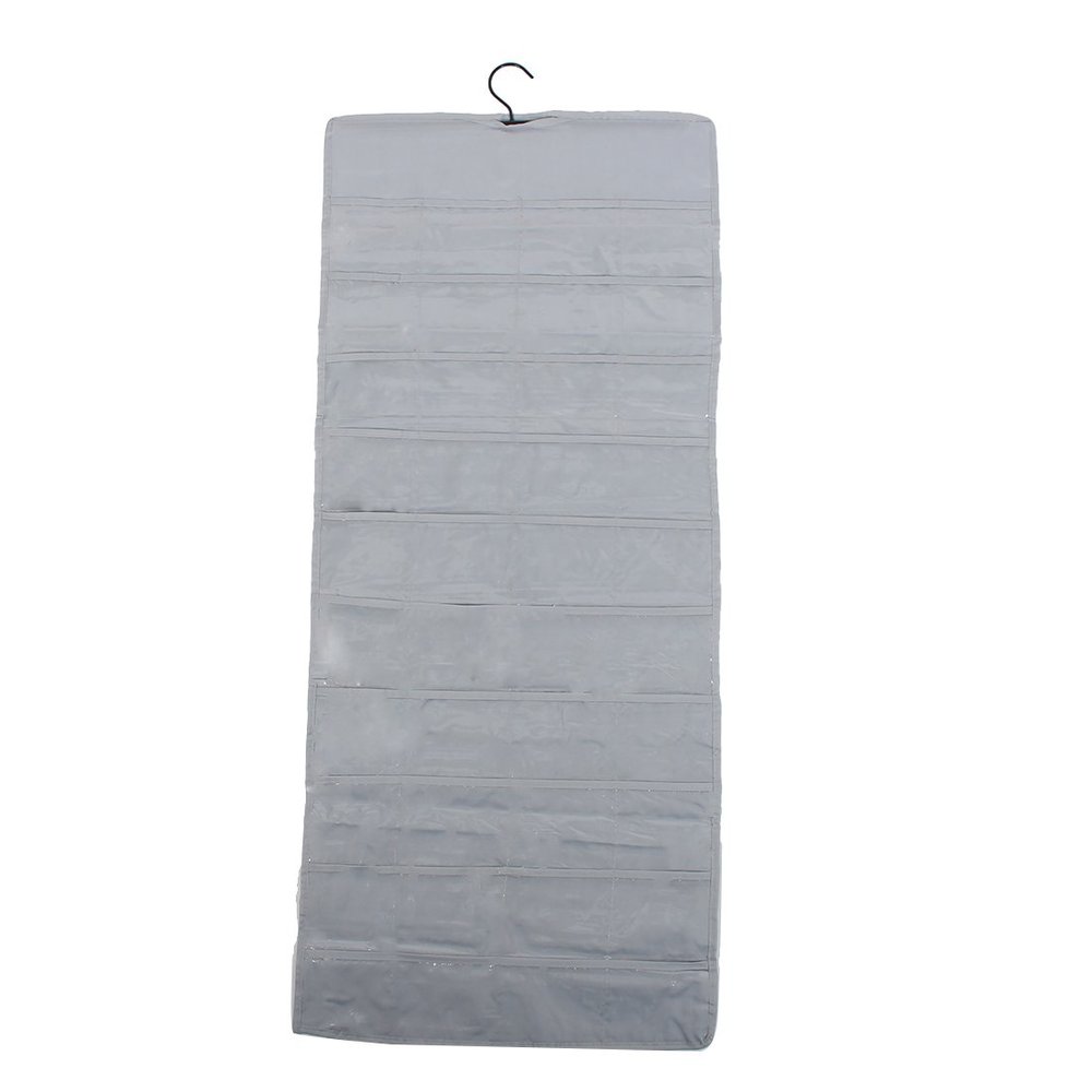 Ruilogod Haus Two-Sided Organizer with 80 Clear Pockets, Jewelry Wall Hanging Bag, Light Gray