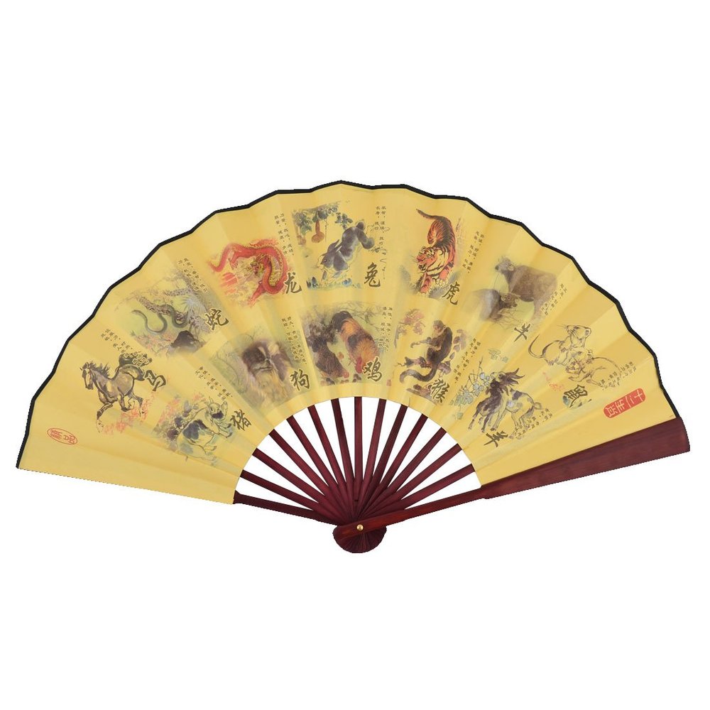 Ruilogod Chinese-Printed Wooden-Framed Folding Fan, Family Retro-Style Poem Decoration Collection