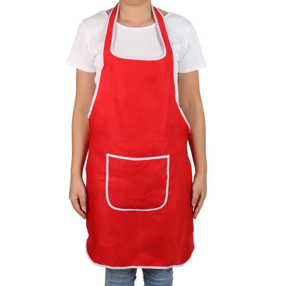 Ruilogod Nylon Restaurant Home Kitchen Front-Pocket Waist-Tie Cooking Bib Apron, Red