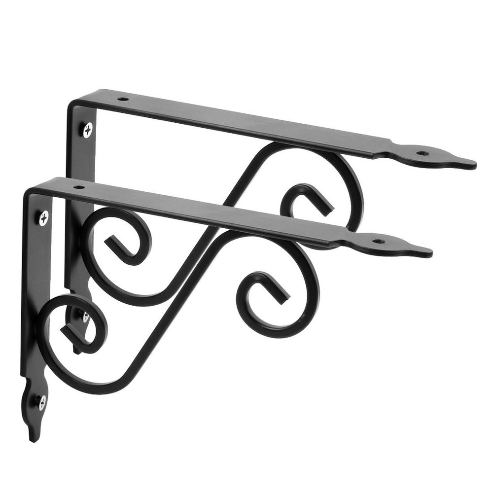 Ruilogod Metal L-Shaped Hardware Cabinet Hanging Shelf Brackets, 2-Piece, Black