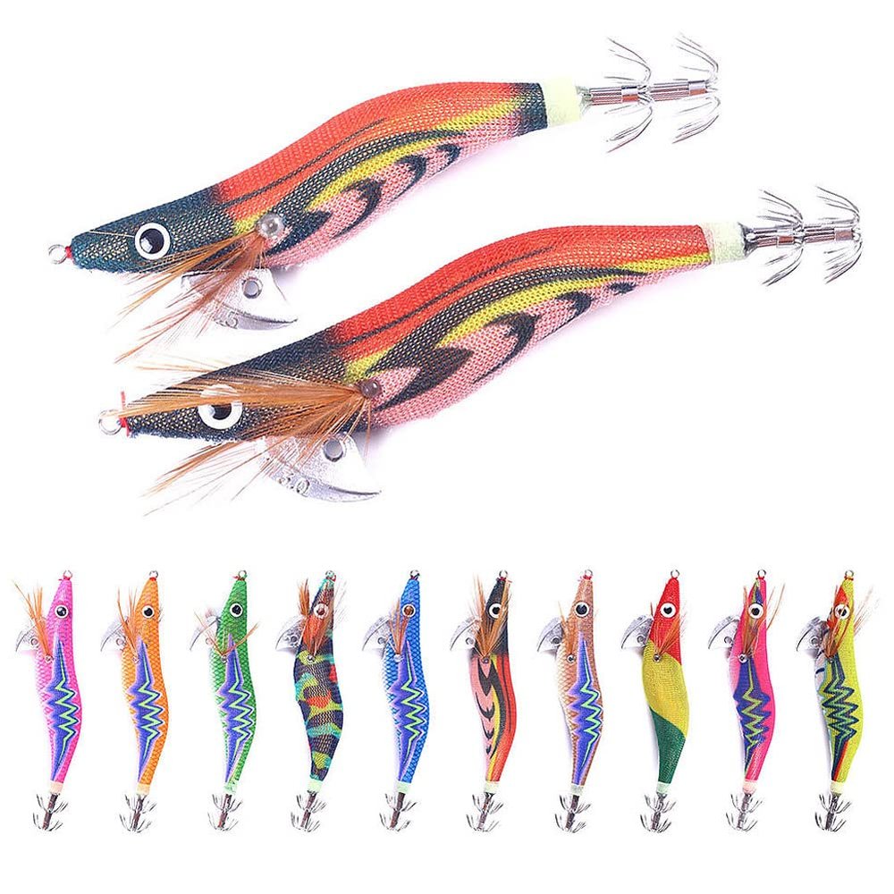 SXSHUN Shrimp Lures for Squid Fishing, Squid Jigs and Octopus Artificial Lures, Assorted Sizes, 10-Pack, 11.5 cm, 14.2 g