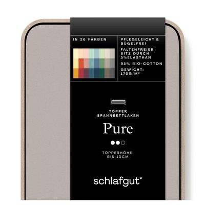 schlafgut Pure Topper Fitted Sheet 120 x 200 cm Organic Cotton, Sand Mid