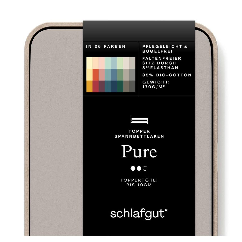 schlafgut Pure Topper Fitted Sheet 120 x 200 cm Organic Cotton, Sand Mid