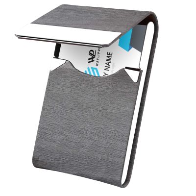 Waylipun Business Card Holder, Stainless Steel and PU Leather, Gray