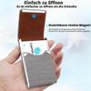 Waylipun Business Card Holder, Stainless Steel and PU Leather, Gray view 3