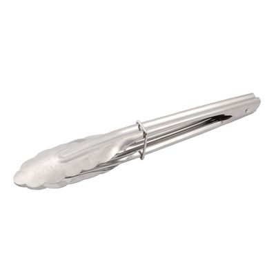 Ruilogod Stainless Steel Scallop-Design 9-Inch BBQ, Buffet, Salad & Grill Food Tongs with Clip Lock
