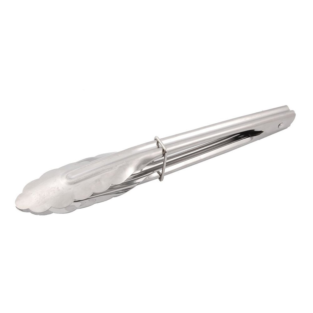 Ruilogod Stainless Steel Scallop-Design 9-Inch BBQ, Buffet, Salad & Grill Food Tongs with Clip Lock