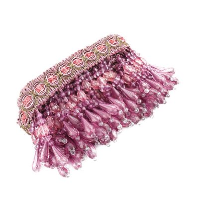Ruilogod Purple Beaded Curtain Fringe Trim with Tassels, 3.3 Yards