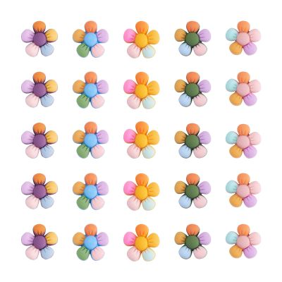 60 Colorful Resin Flower Cabochons, 5 Colors, Flat-Back, Handmade, Hole-Free, 21 x 7 mm