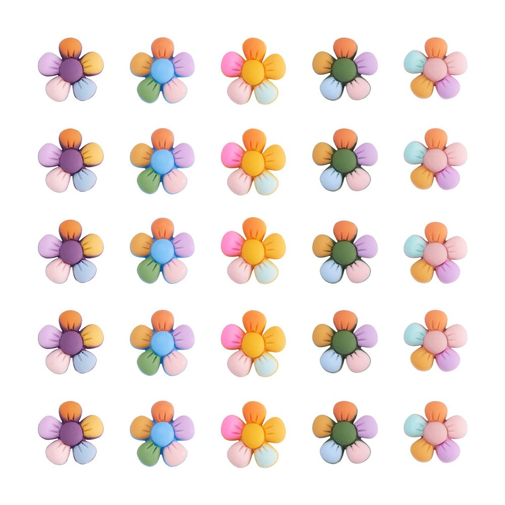 60 Colorful Resin Flower Cabochons, 5 Colors, Flat-Back, Handmade, Hole-Free, 21 x 7 mm