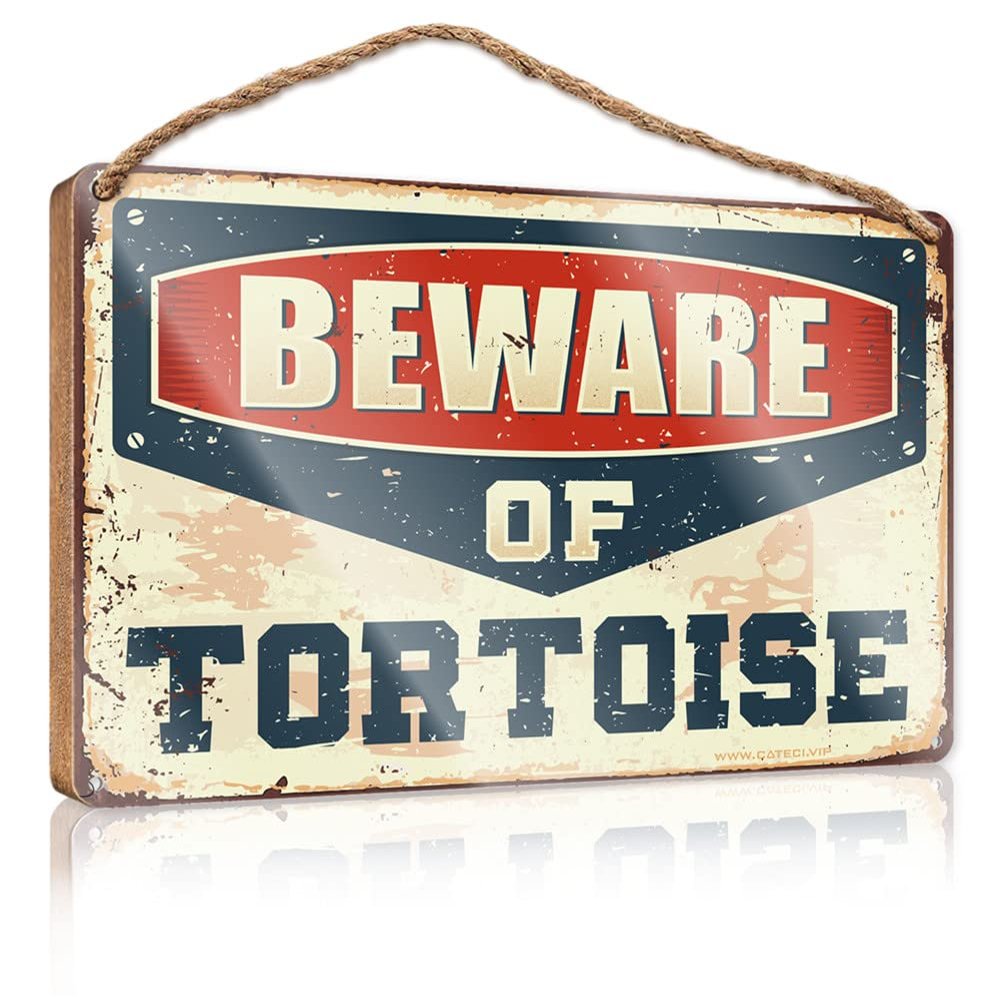 COTECI Outdoor Porch Sign, Beware of Tortoise, Hanging Wooden Home Decor Sign (Size: 23 x 35 cm)