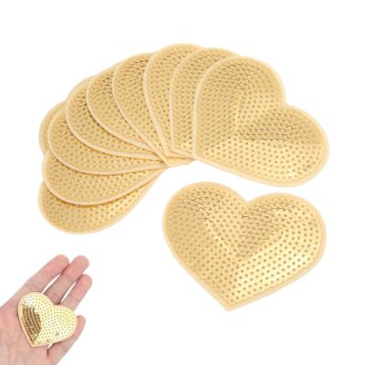 Cyrank 10-Piece Gold Heart-Shaped Sequin Iron-On Patches