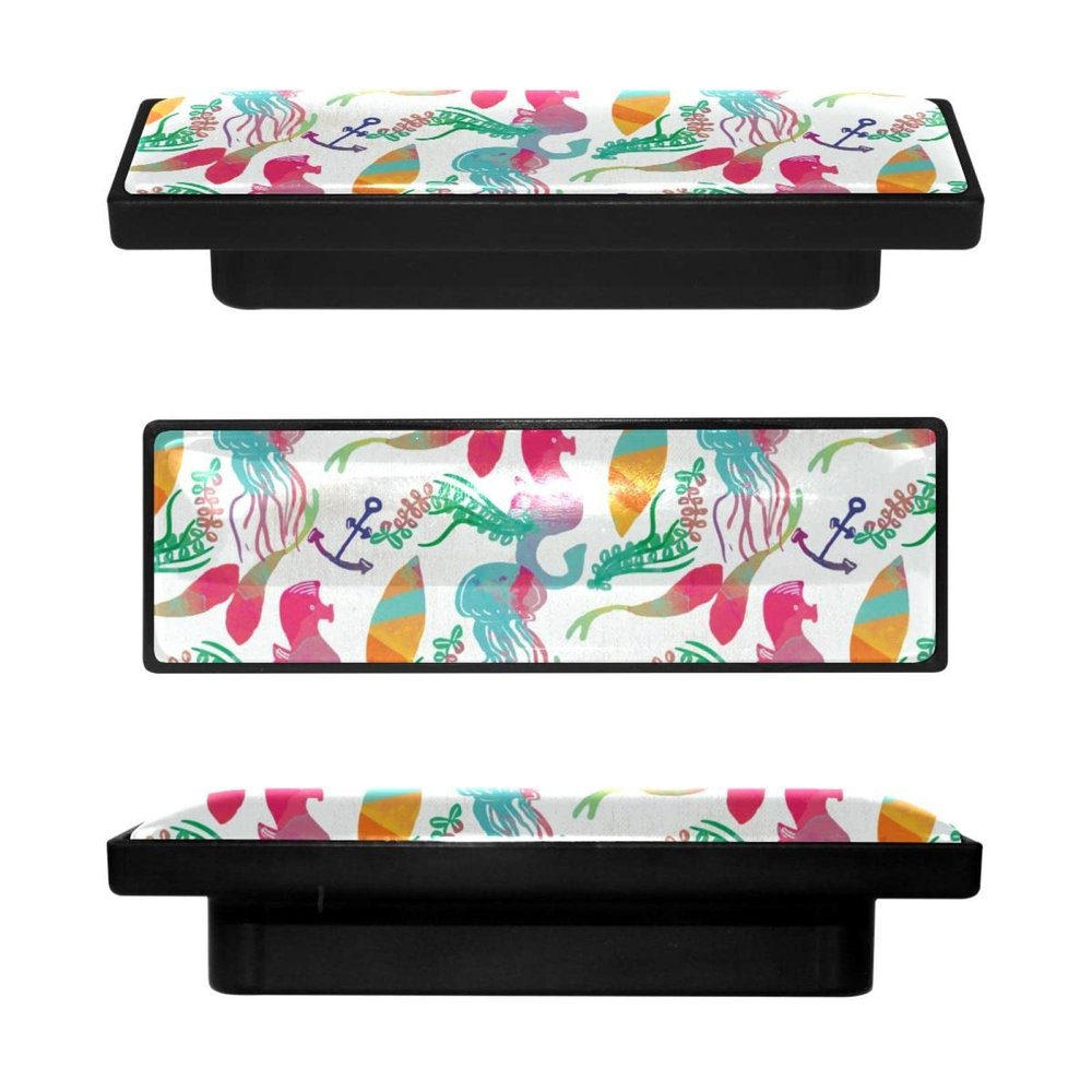 Rectangular Cabinet Knobs, Watercolor Seahorse Design, 4-Piece Set