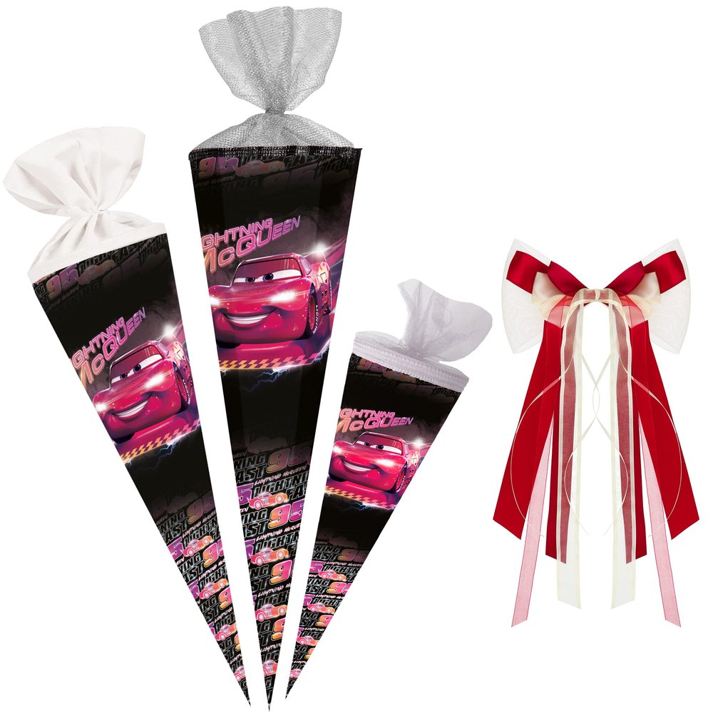 Cars School Cone, 35–85 cm, Selectable Size, with Ribbon Bow