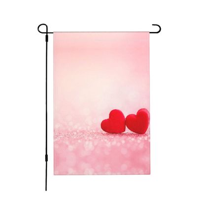 Garden Flag with Red Heart and Pink Glitter Print, Small Yard Flag for Holiday Decorations, 12 x 18 in