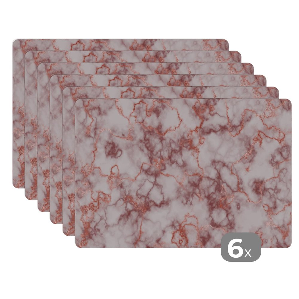 Luxury Rose Gold Marble Agate Placemats, Set of 6, 45 x 30 cm