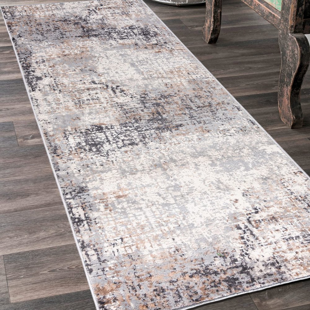 Mazovia Hallway Runner 70 x 725 cm, Cream/Anthracite, Abstract, Soft, Easy-Care