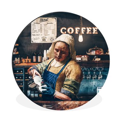 Round Wall Art, 60 x 60 cm, The Milkmaid – Barista – Cappuccino – Vermeer – Coffee Art