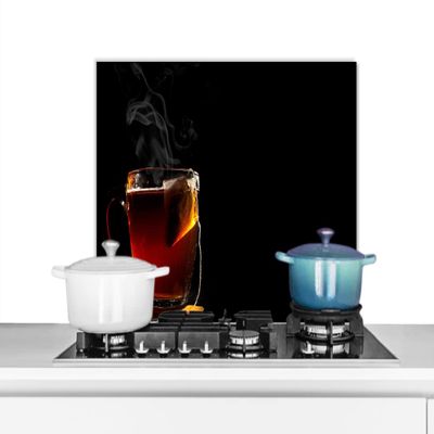 MuchoWow Kitchen Splashback Aluminum Poster 70x50 cm Tea - Black - Drinking