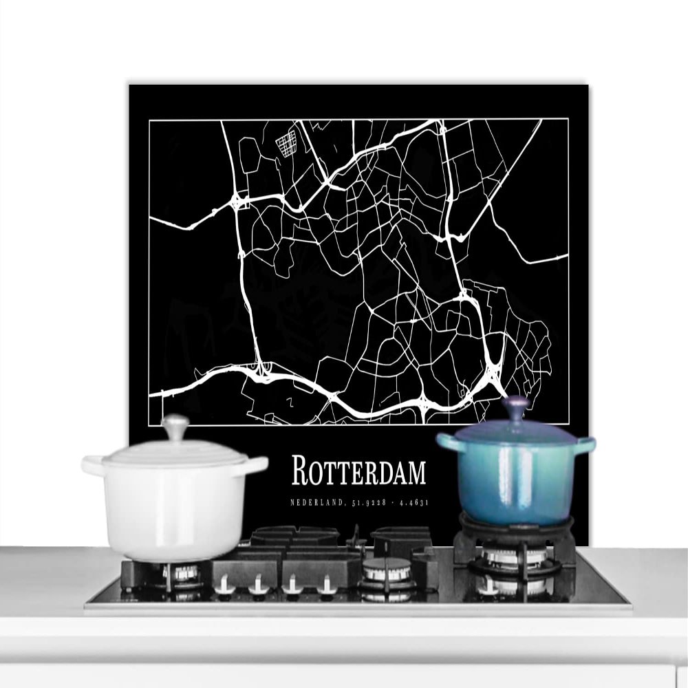 MuchoWow Kitchen Splashback Aluminum Poster 80 x 55 cm Rotterdam – Map – City Plan