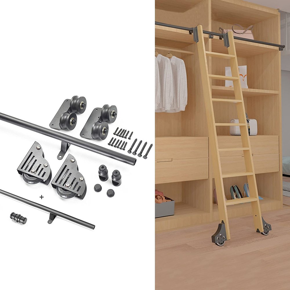 ZXFDM 3.3–20 ft Black Barn Door Sliding Ladder Hardware Set