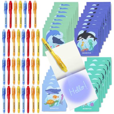 BONNYCO UV Pens and Notebooks, 32 Ocean Party Favors for Kids