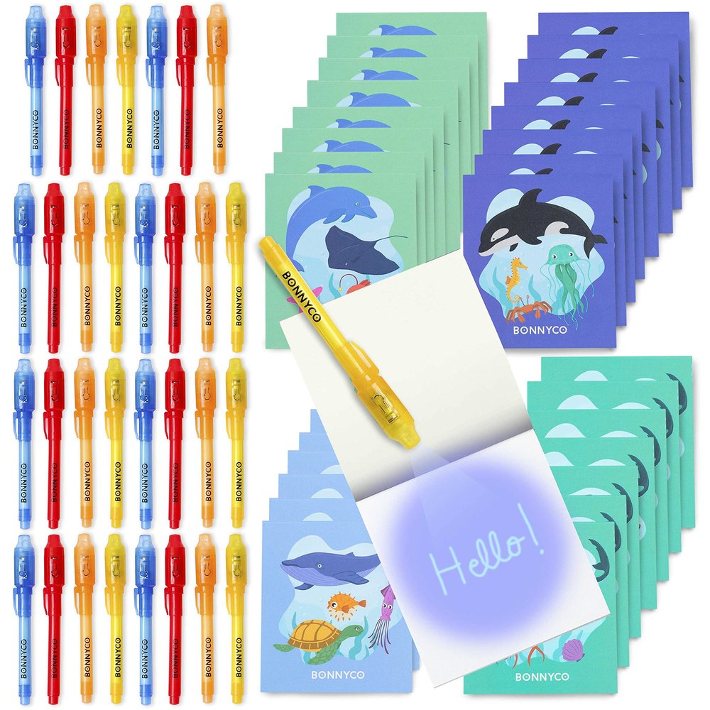 BONNYCO UV Pens and Notebooks, 32 Ocean Party Favors for Kids