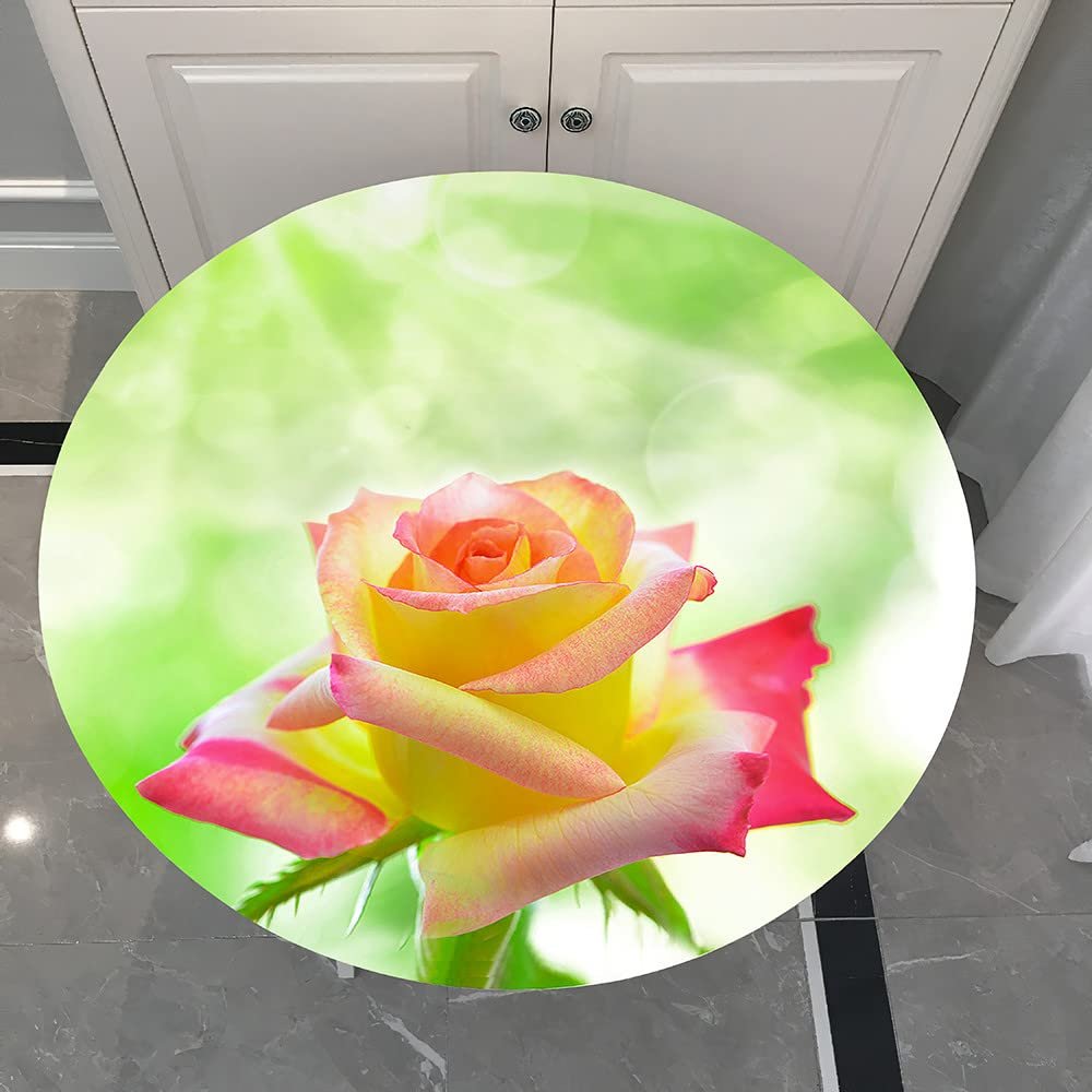 Morbuy Round Outdoor Tablecloth, Elastic, Rose Print, Waterproof, Green, 100 cm