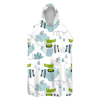 Chickwin 3D Cartoon Hooded Bath Poncho, Microfiber Surf Changing Towel, Quick-Drying, Crocodile Airplane, 75 x 145 cm