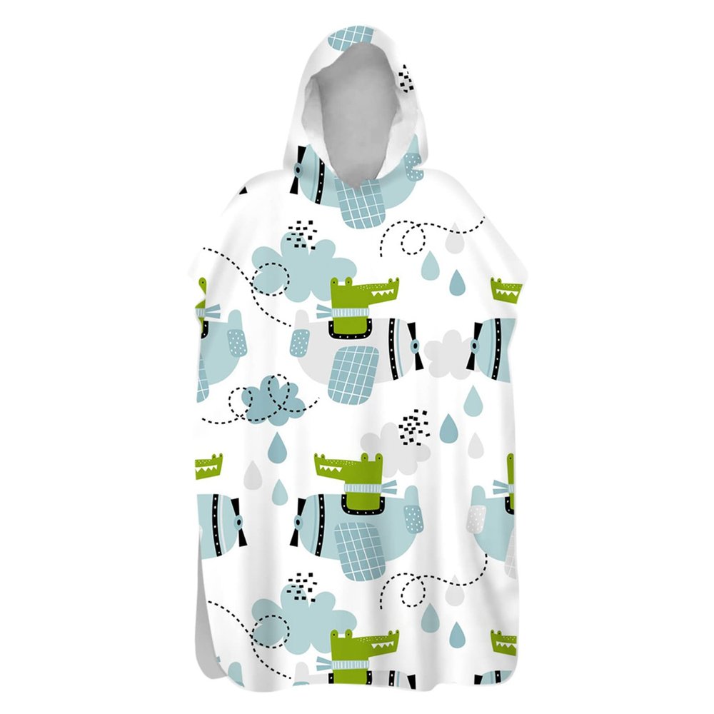 Chickwin 3D Cartoon Hooded Bath Poncho, Microfiber Surf Changing Towel, Quick-Drying, Crocodile Airplane, 75 x 145 cm