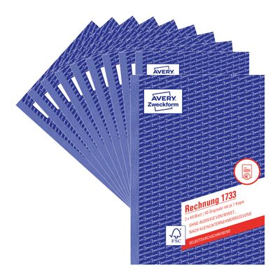 AVERY Zweckform 1733-10 Small Business Invoice Forms, A5, 10-Pack, White/Yellow