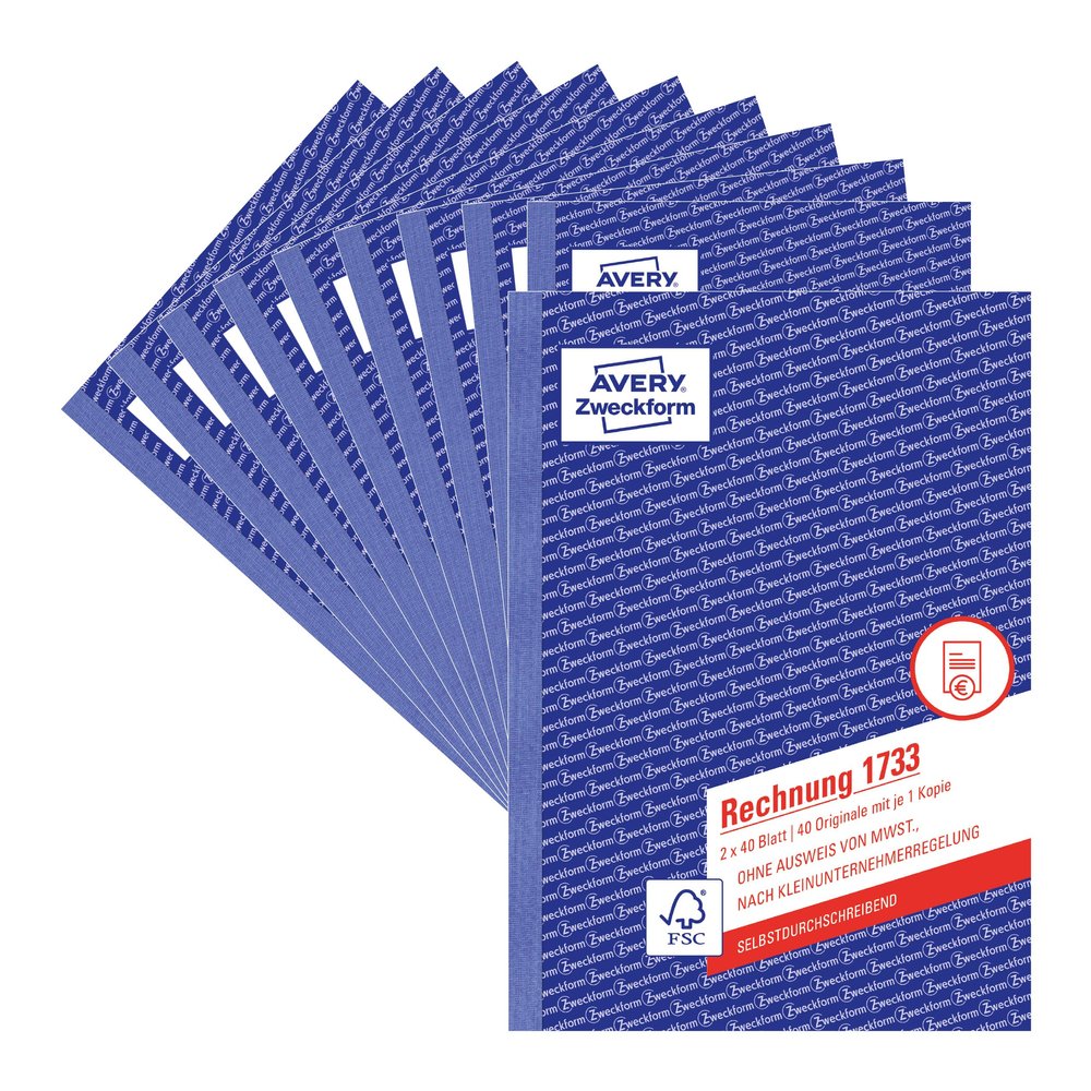 AVERY Zweckform 1733-10 Small Business Invoice Forms, A5, 10-Pack, White/Yellow