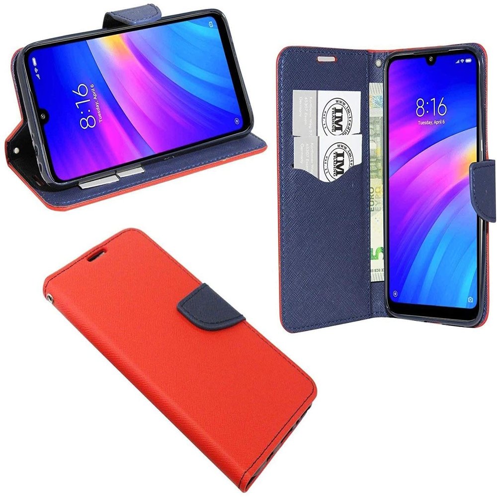 COFI 1453 Fancy Book Case with 9H Tempered Glass for Samsung Galaxy A03s, Red-Blue