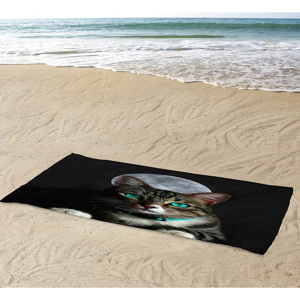 Chickwin Cat Pattern Microfiber Beach Towel, Black, 75 x 150 cm