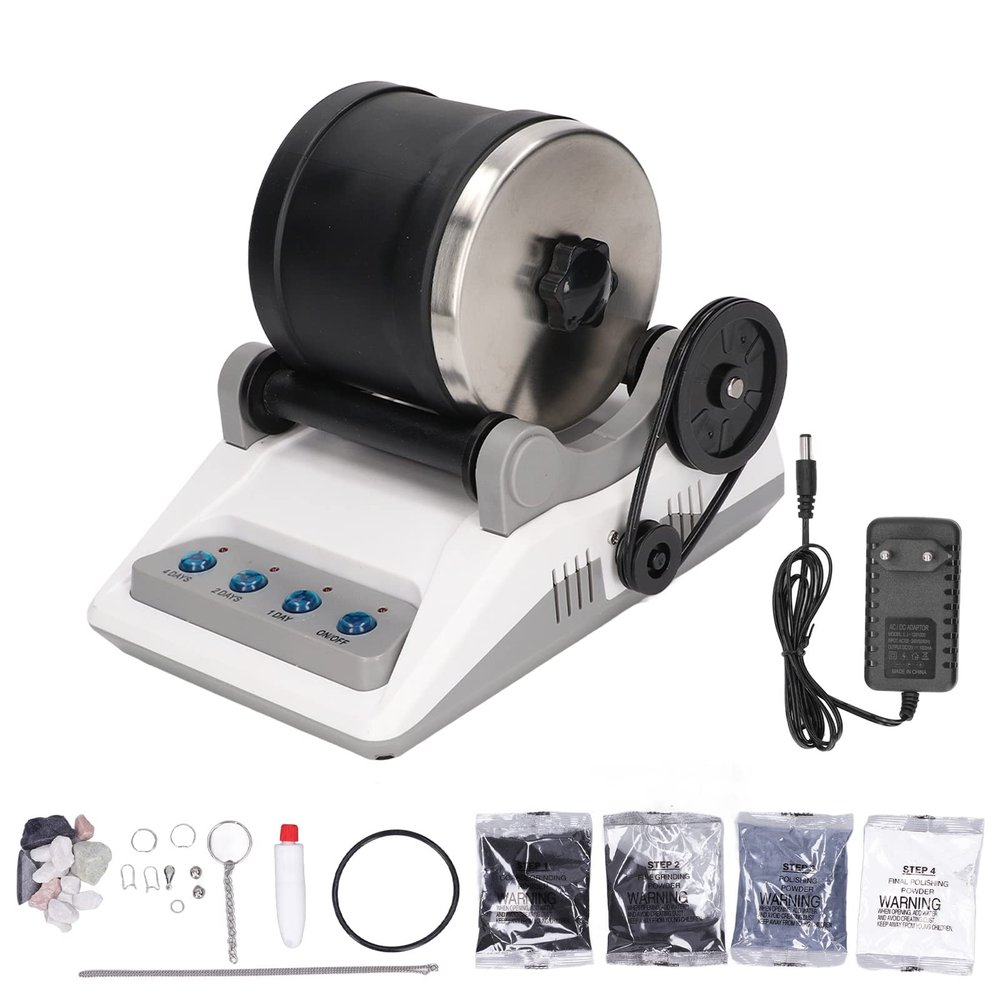 Fafeicy DIY Rock Tumbler Kit, Physics Experiment Set with Rough Gemstones and Polishing Grit, 100–240 V (European Plug)