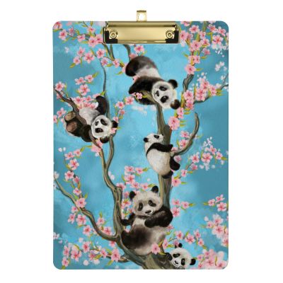 Cute Panda Cherry Blossom Acrylic Clipboard, A4, 22.9 x 31.8 cm, with Low-Profile Metal Clip
